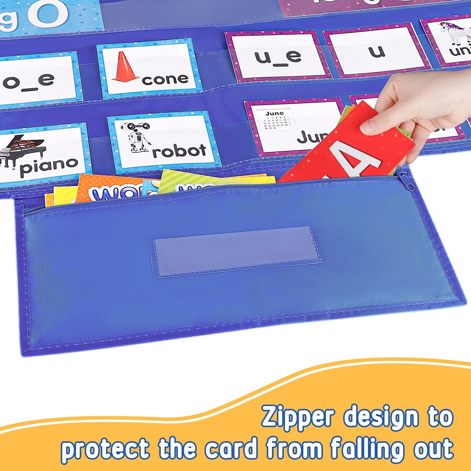 Standard Pocket Chart for Classroom Clear 7 Pockets Words Chart with Extra Zi...