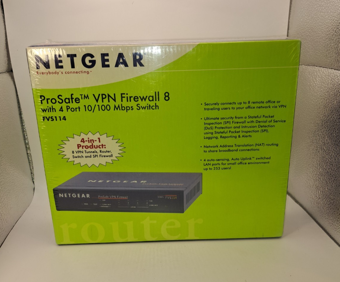 NETGEAR FVS114 ProSafe VPN Firewall with 4-Ports Internet New Sealed In Box