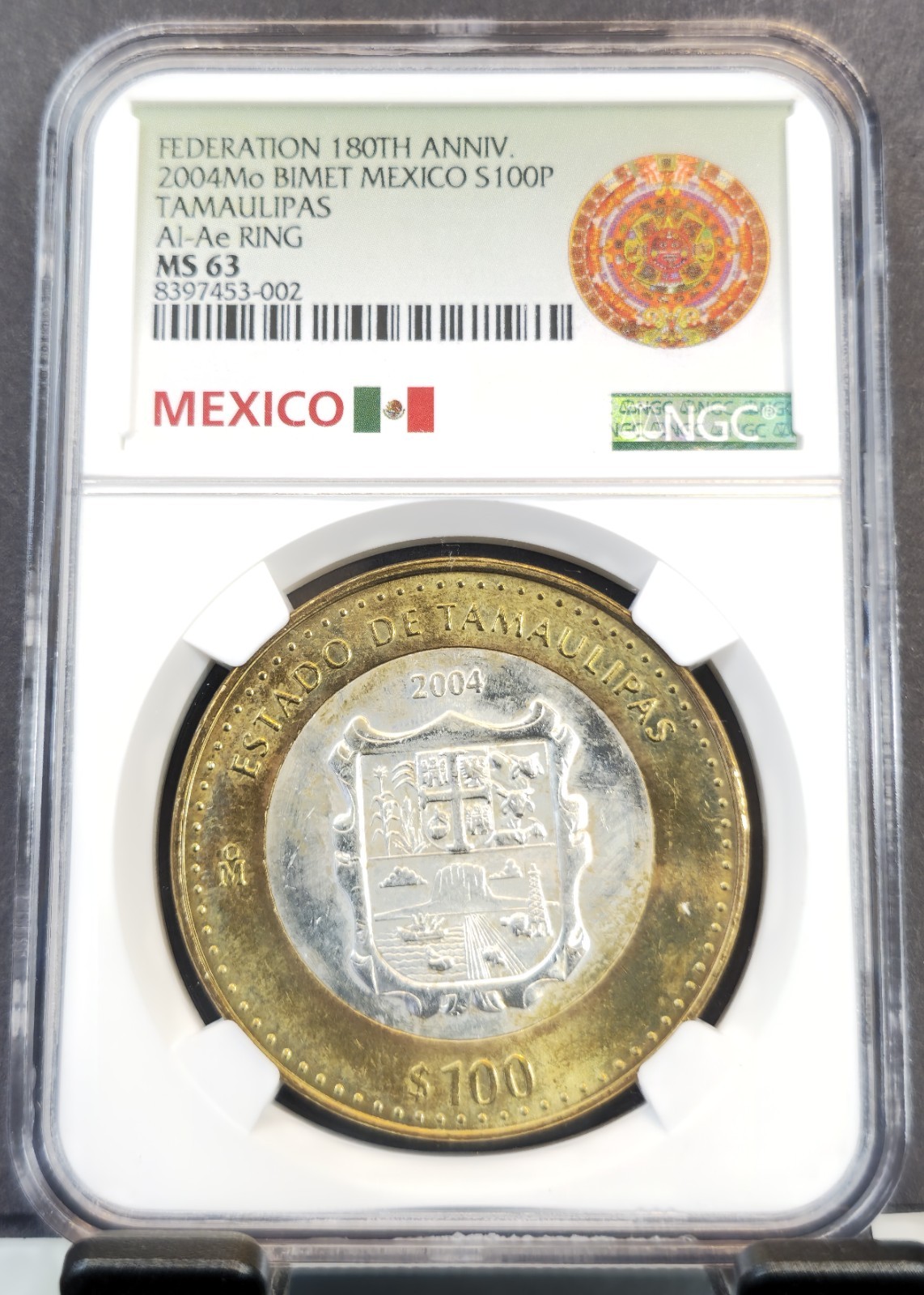 2004 MEXICO SILVER 100 PESOS ESTADO DE TAMAULIPAS NGC MS 63 SCARCE COIN
