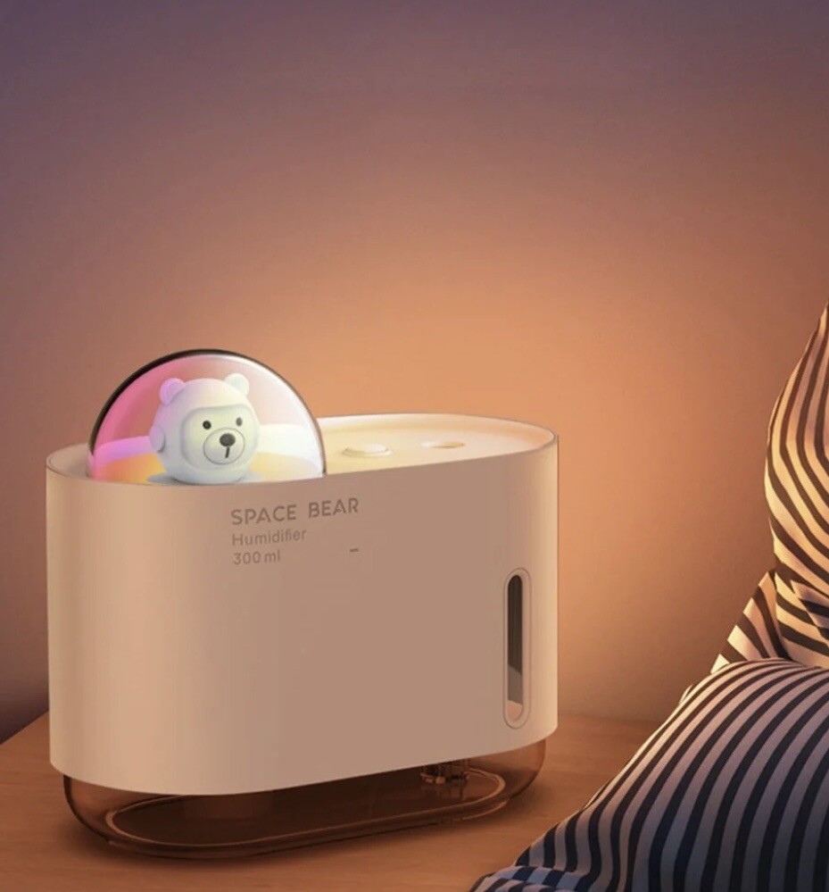 Space Bear Mini Humidifier Aromatherapy 300 ML Pink With Night Light Portable