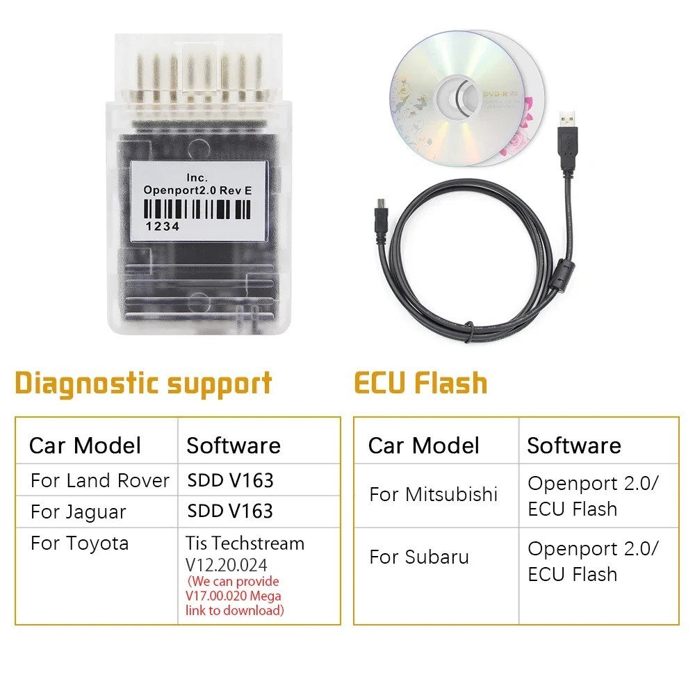 OpenPort 2.0 J2534 OBD2 ECU Programming & Diagnostic Interface Tool