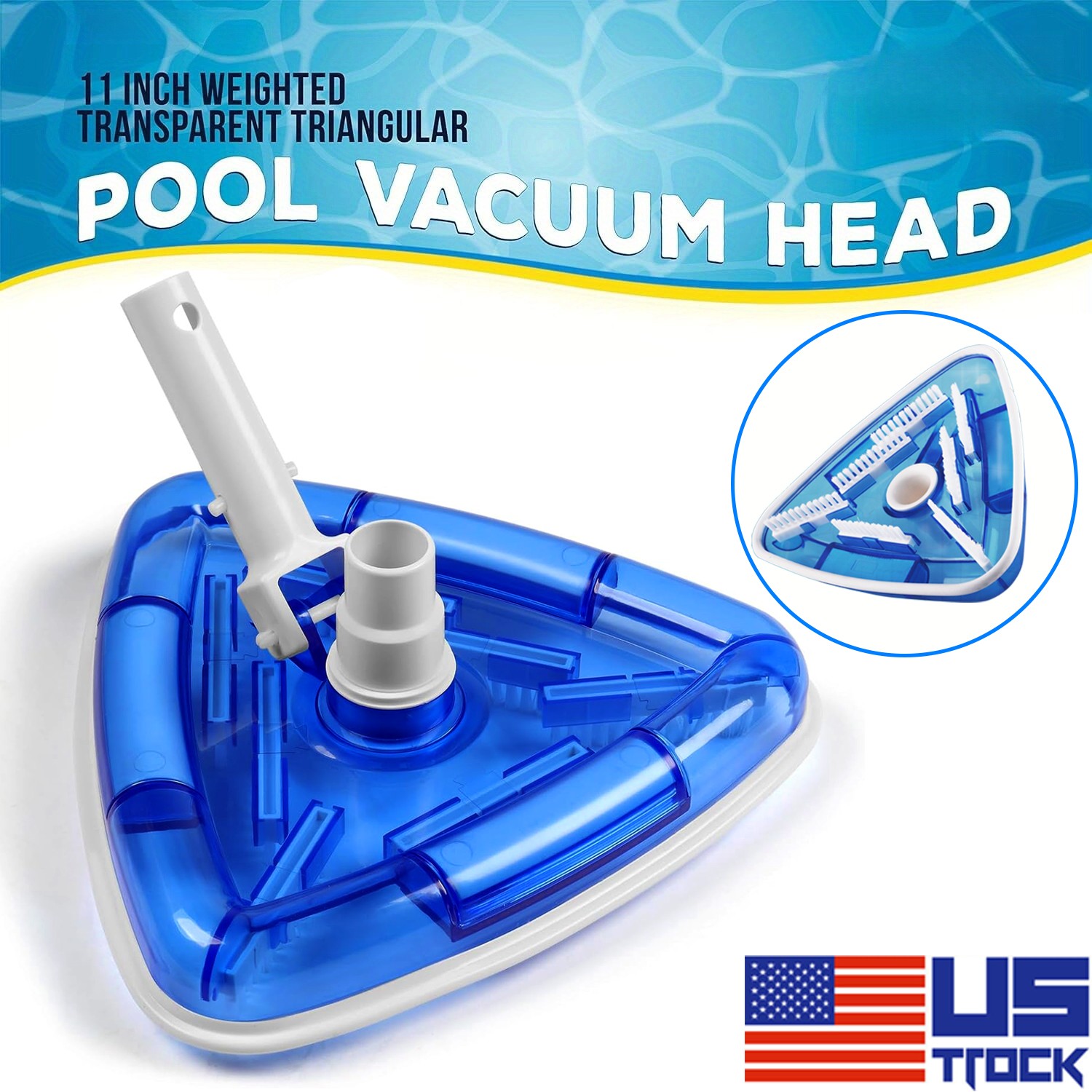 11.4" Weighted Transparent Triangular Pool Vacuum Head w/ Swivel Hose Connection