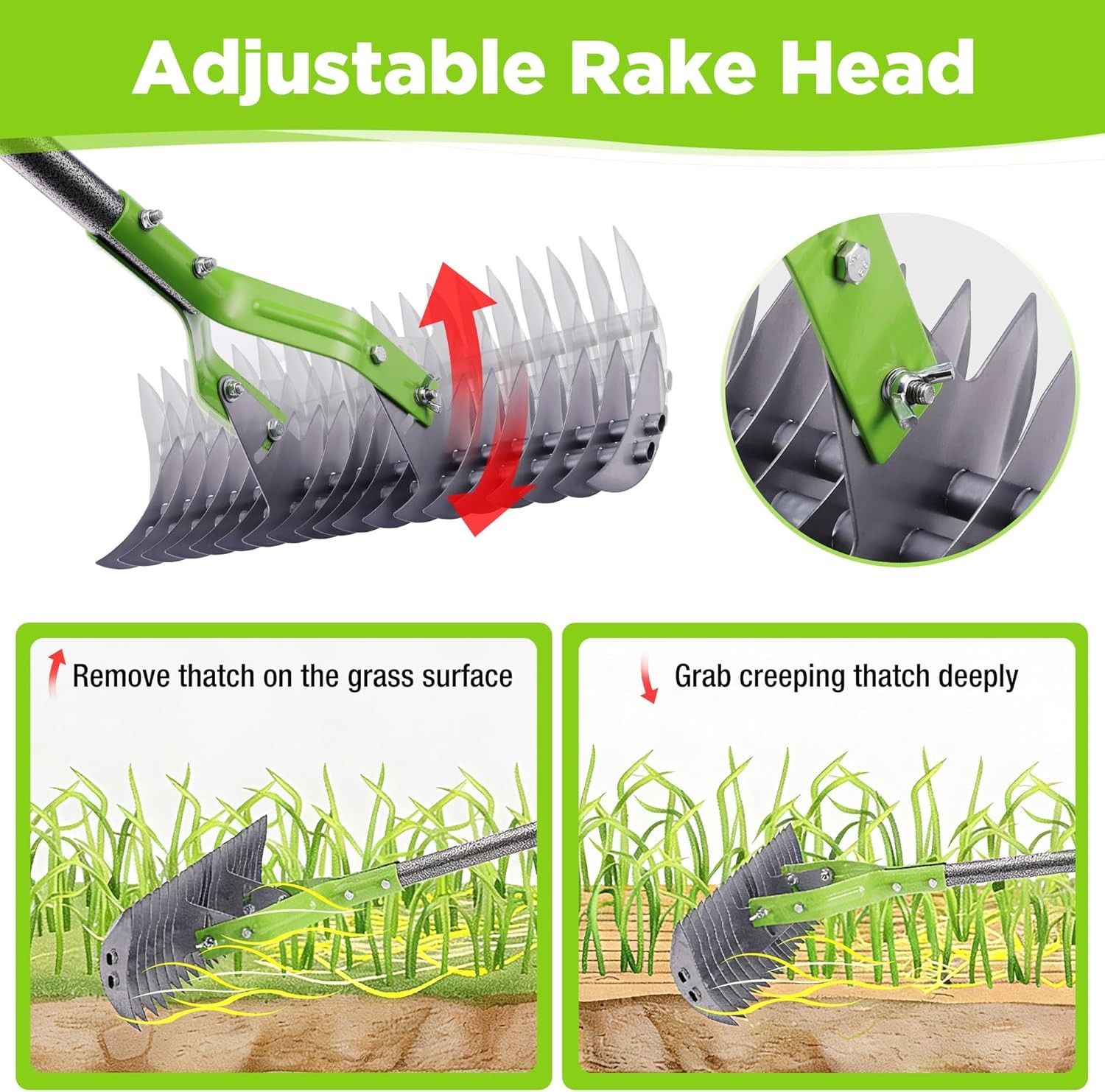 Lawn Dethatcher Rakes 13in Thatch Rake Dead Grass Remover Length Adjustable