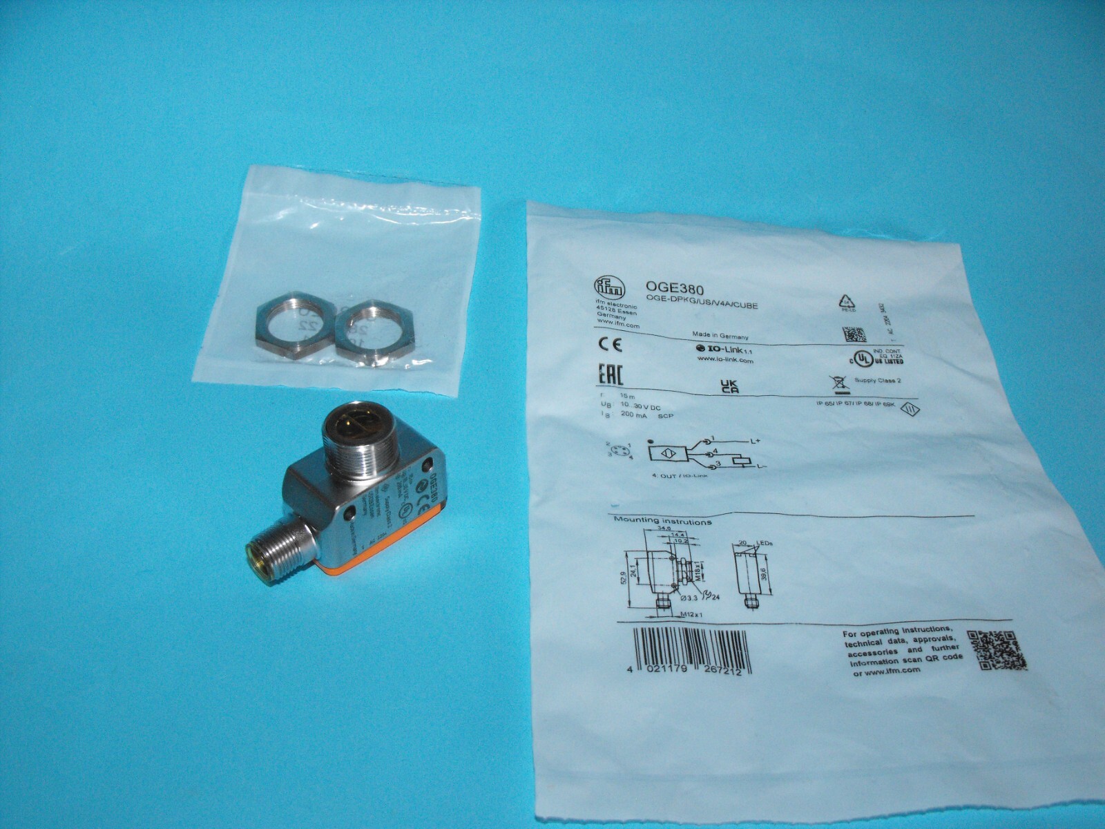 IFM Electronic OGE380.OGS-DPKG/US/V4A/CUBE.Through-beam Sensor Receiver.NEW