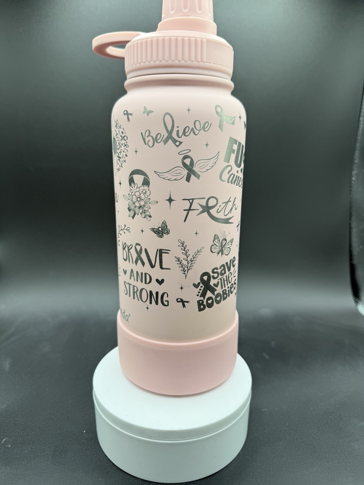 MIKENDA Insulated Water Bottle 32oz Laser Engraved Cancer Awareness
