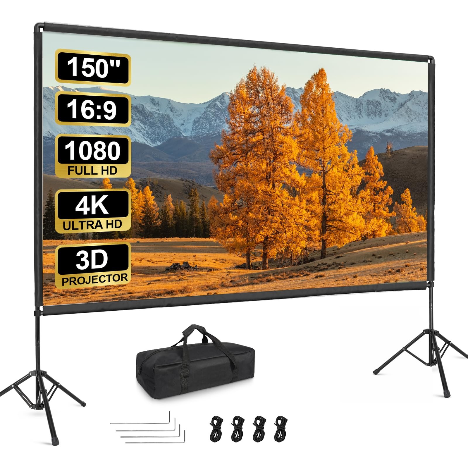 Outdoor Projector Screen with Stand, 150 inch Portable Projector Screen Stand...