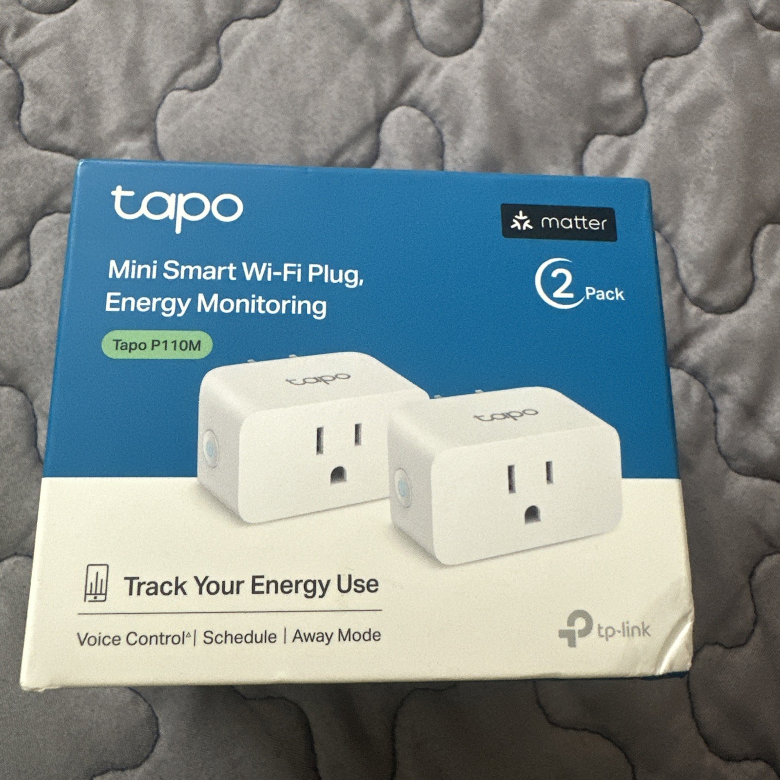 Tapo P110M Mini Smart Wi-Fi Plug, Matter, Energy Monitoring, White 2-Pack