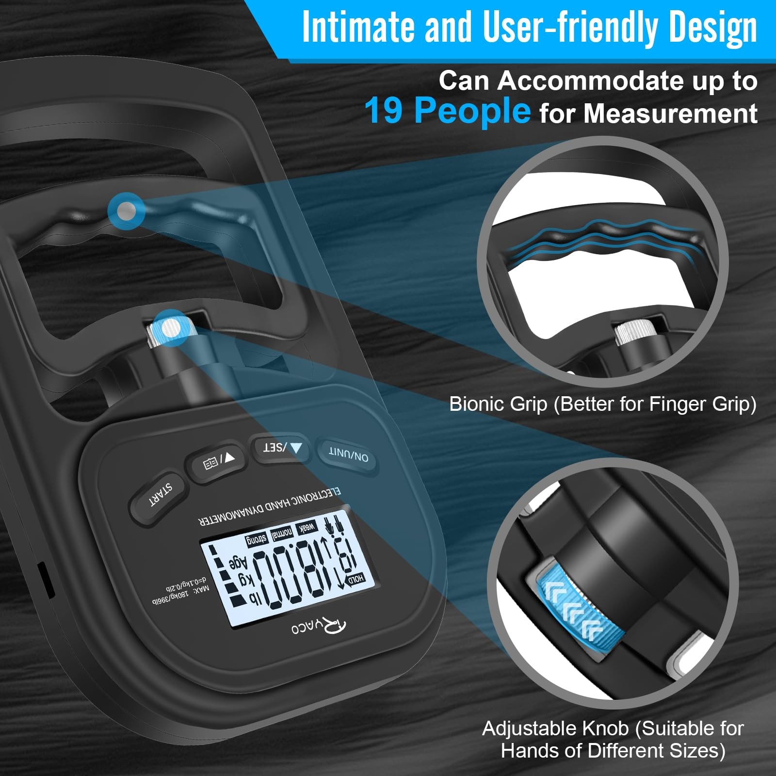 Grip Strength Tester, 396lbs/180kg Rechargeable Exerciser Meter Digital Hand ...