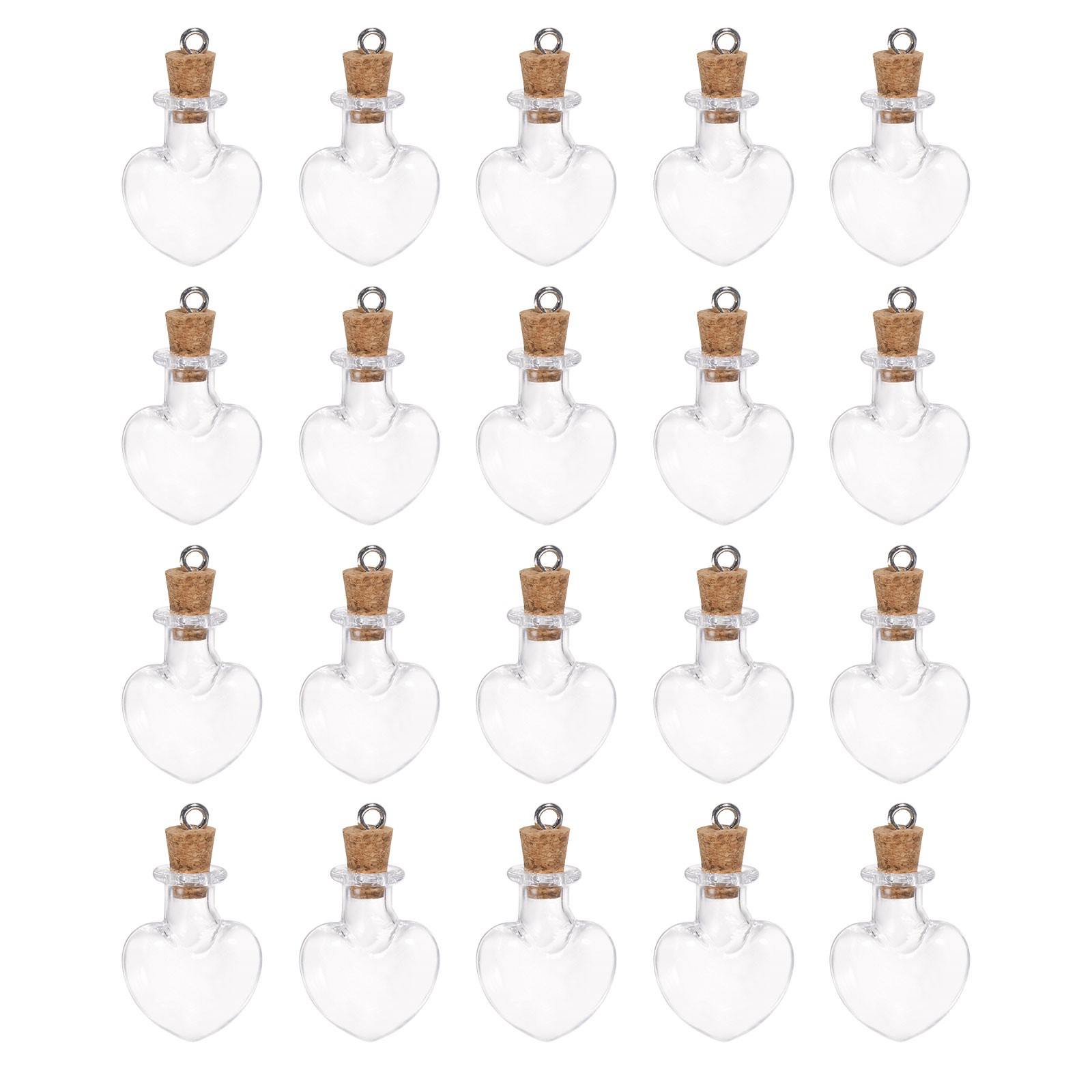 20pcs Mini Glass Bottles with Cork Peach Heart Shape with Ring