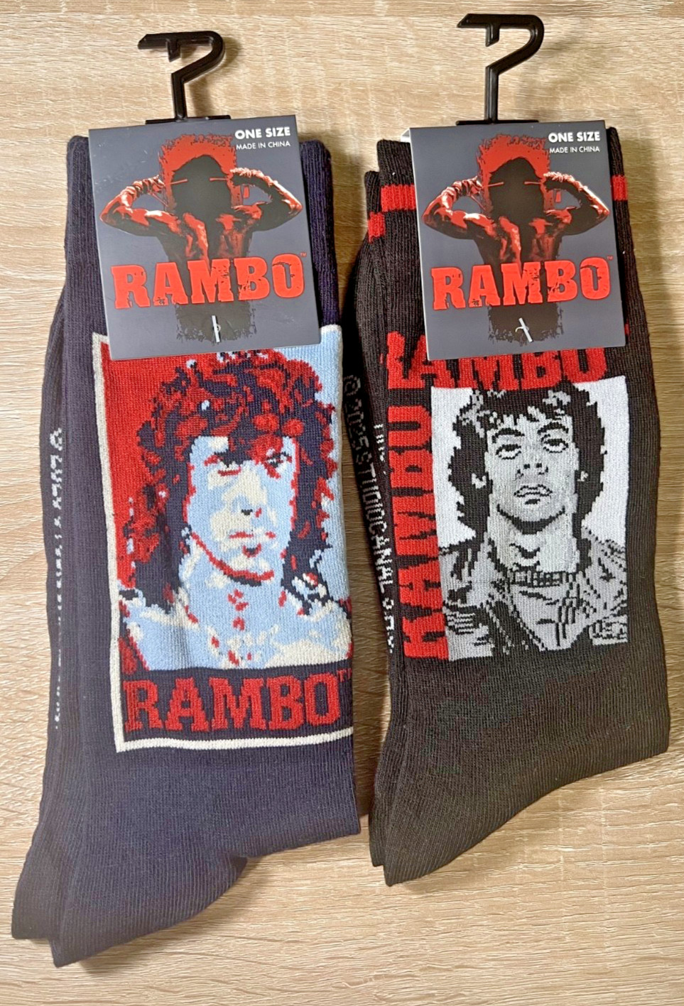 Rambo Sylvester Stallone One Size 7-12 Novelty Crew Sock Lot First Blood Movie