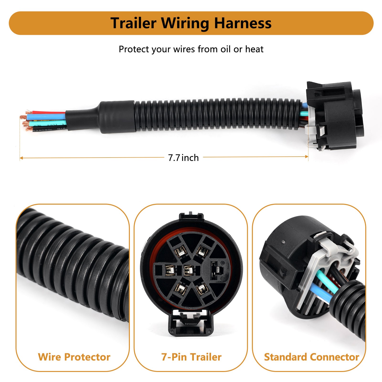 Trailer Plug Adapter 4/7 Pin Trailer Wiring Connector with Bracket & Harness