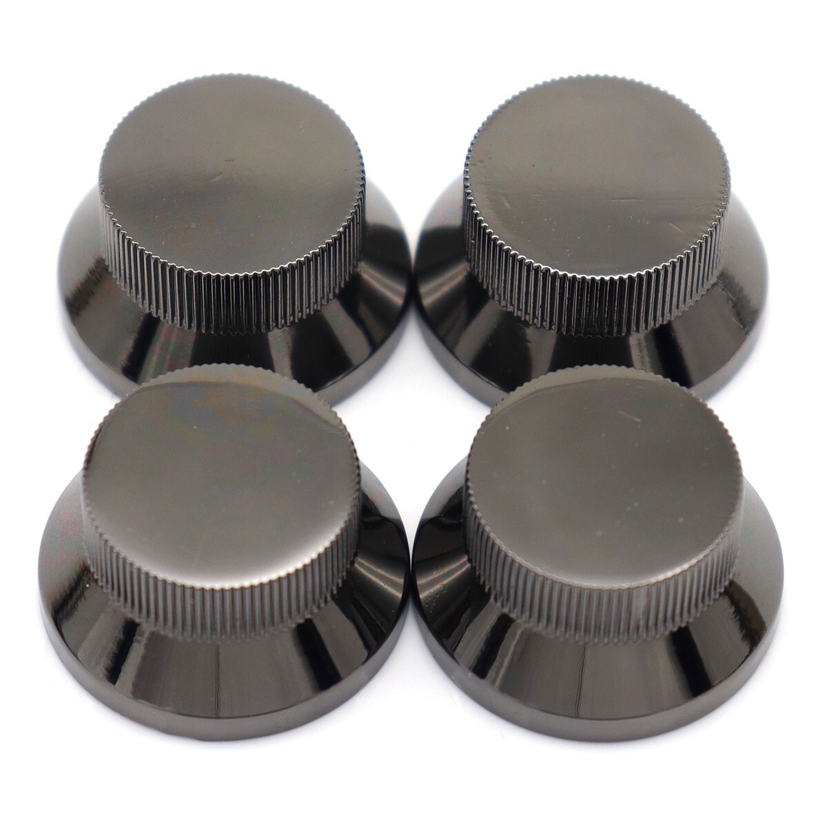 4Pcs Metal Hat Top Flat Top Bass Guitar Knobs Push-in Control Knobs Black Nickel