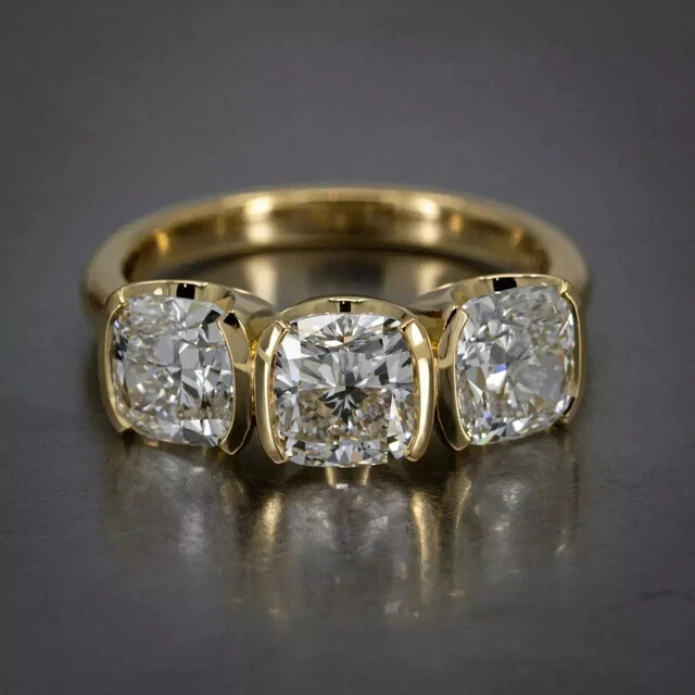 3 Ct Cushion Cut Simulated Diamond Women's Engagement Ring 14k Yellow Gold Over