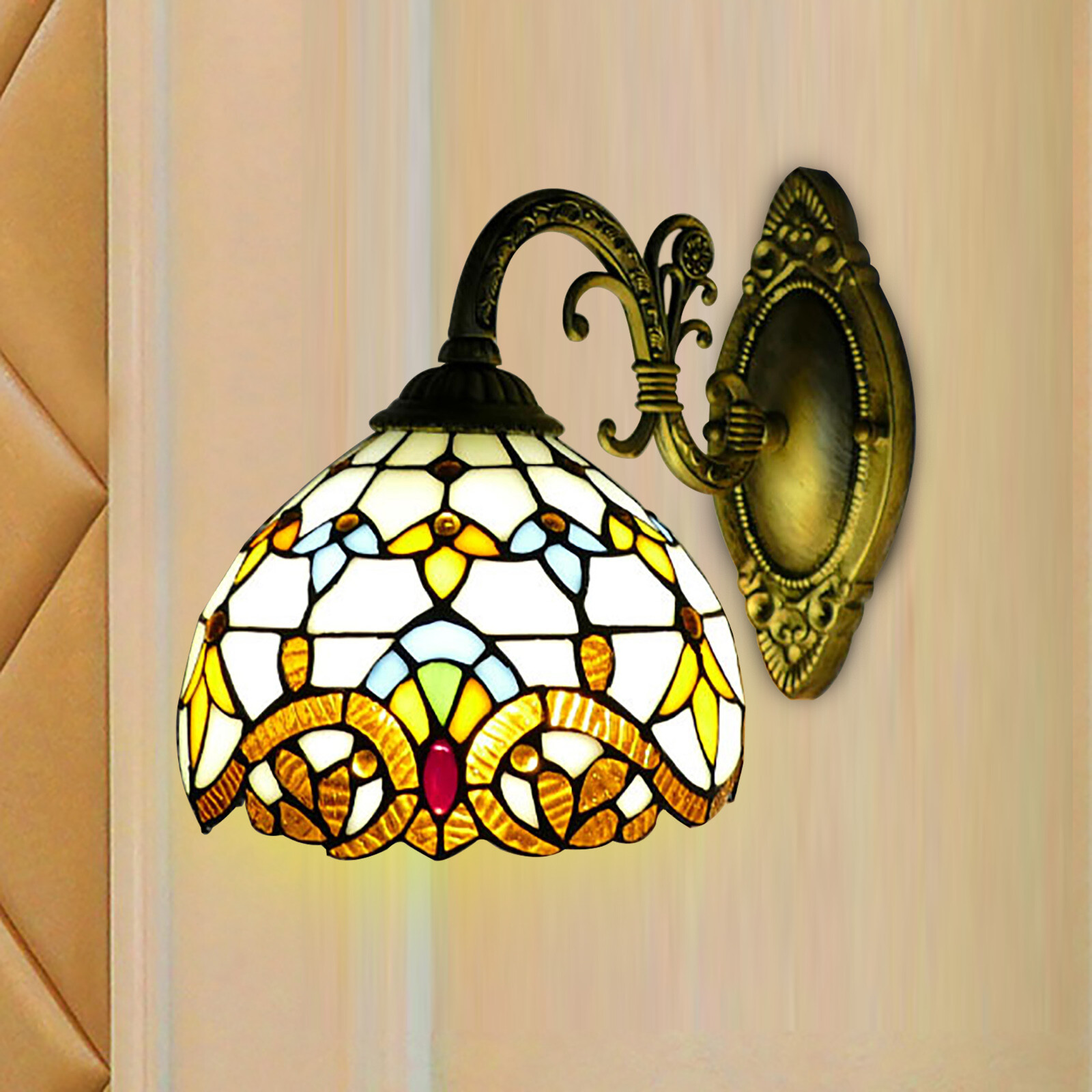 Tiffany Dome Wall Light Sconce Lighting Fixture Victorian Sconce Wall Lamp Beige
