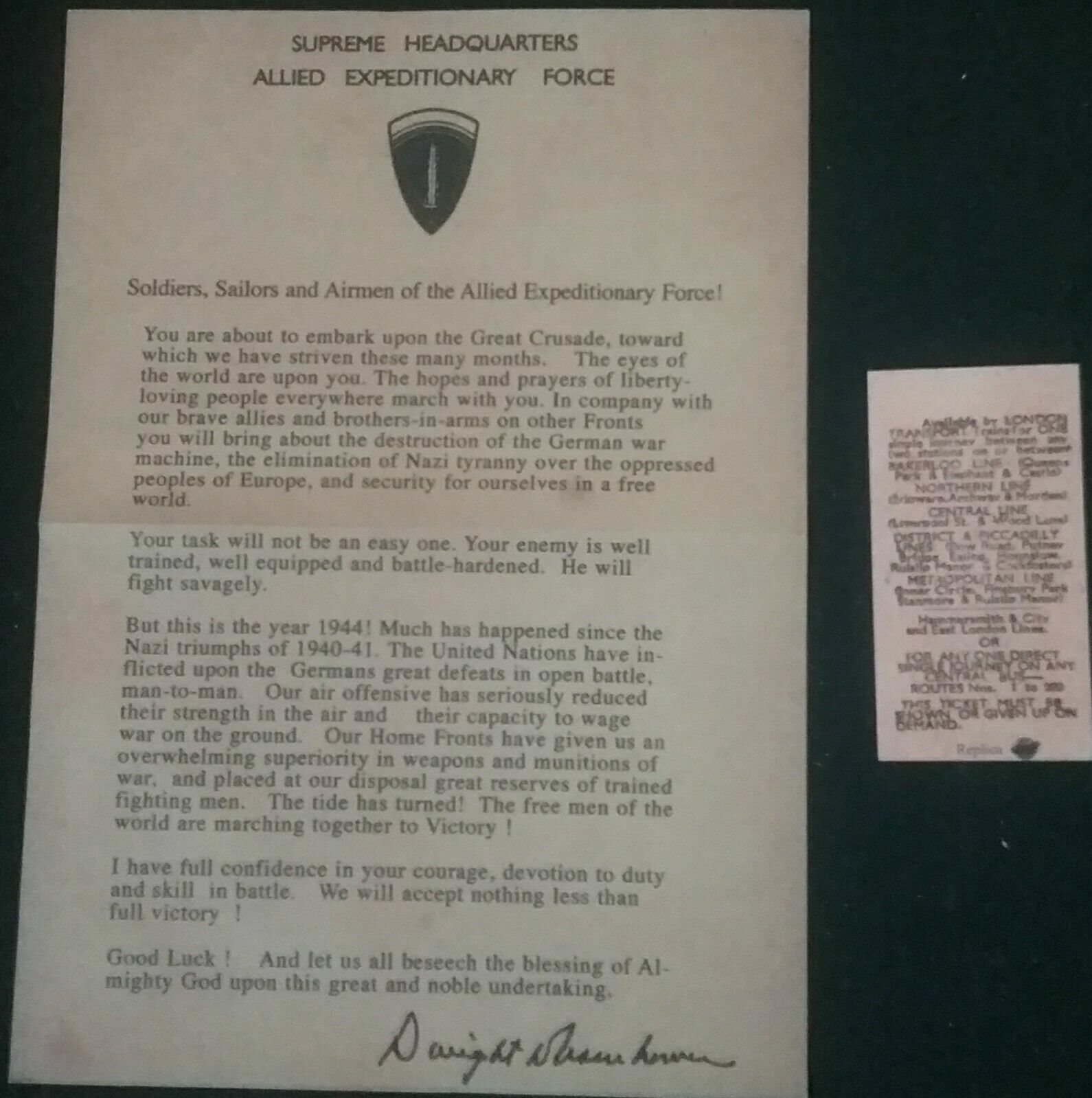 DWIGHT D. EISENHOWER SUPREME HEADQUARTERS ALLIED EXPEDITIONARY FORCE POSTER