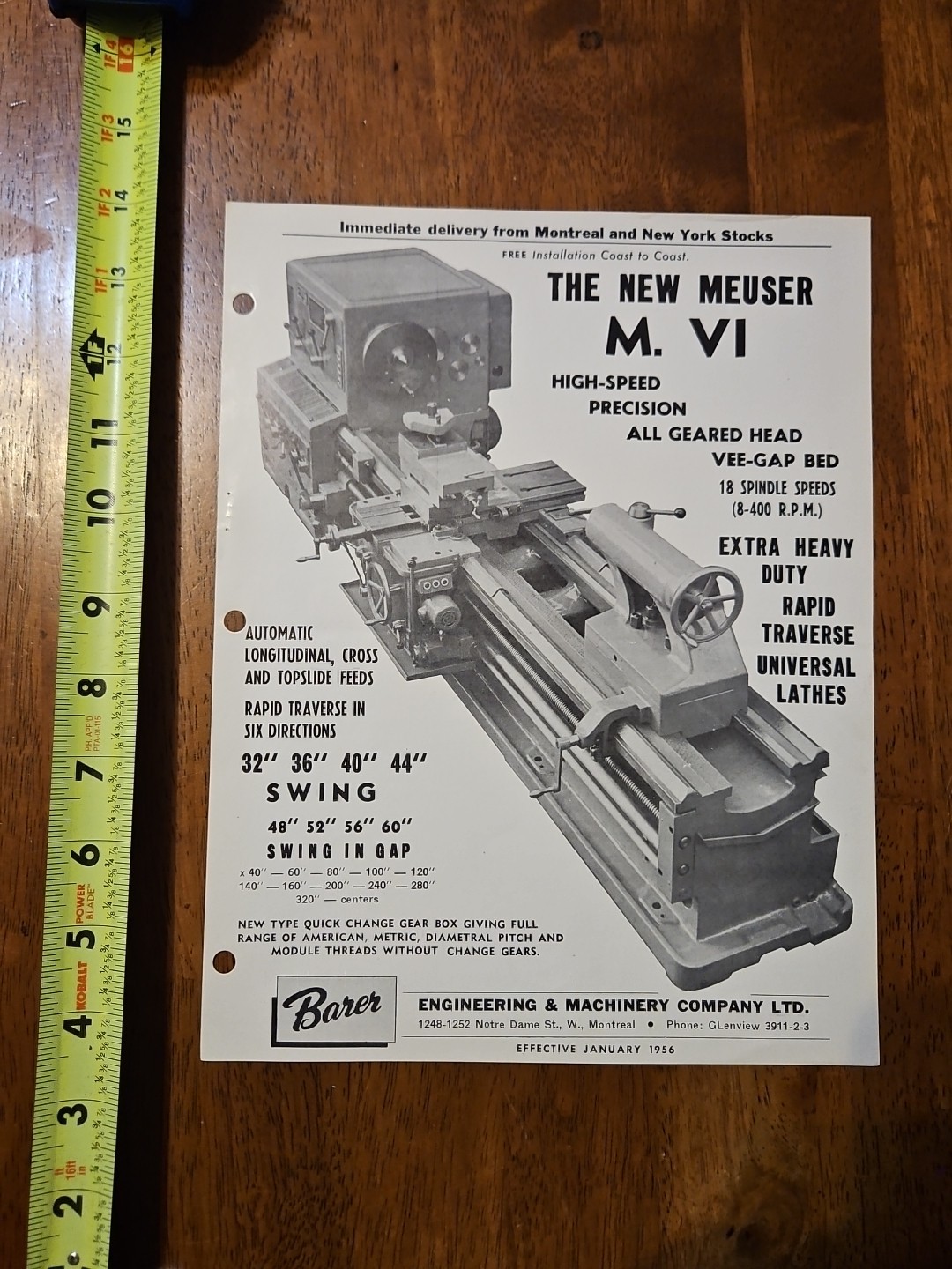 THE NEW MEUSEE M. VI ADVERTISMENT SHEET 1 PAGER 1956 MACHINE