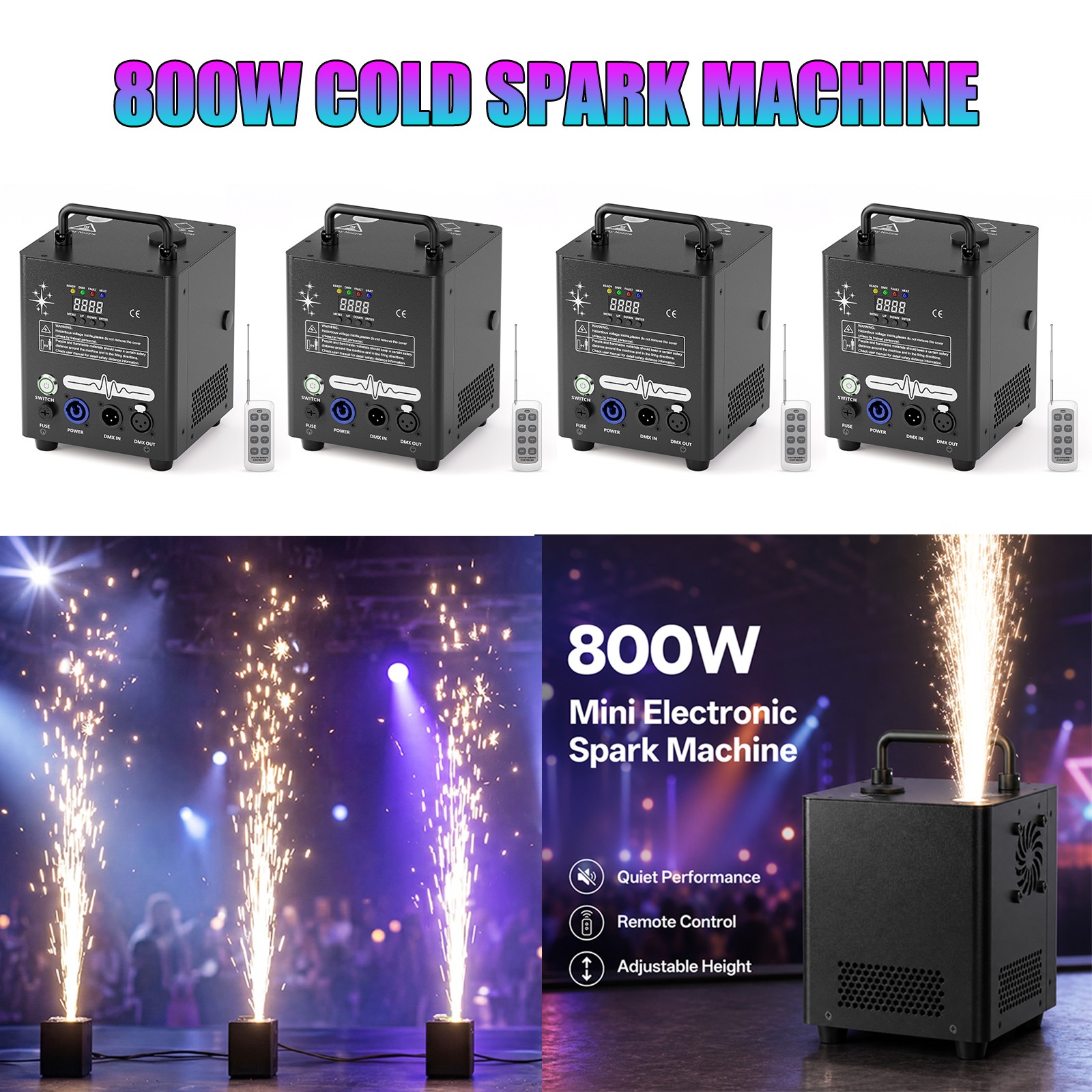 Cold Spark Machine 800W Stage Effect DMX Firework Event Party Wedding W/Remote