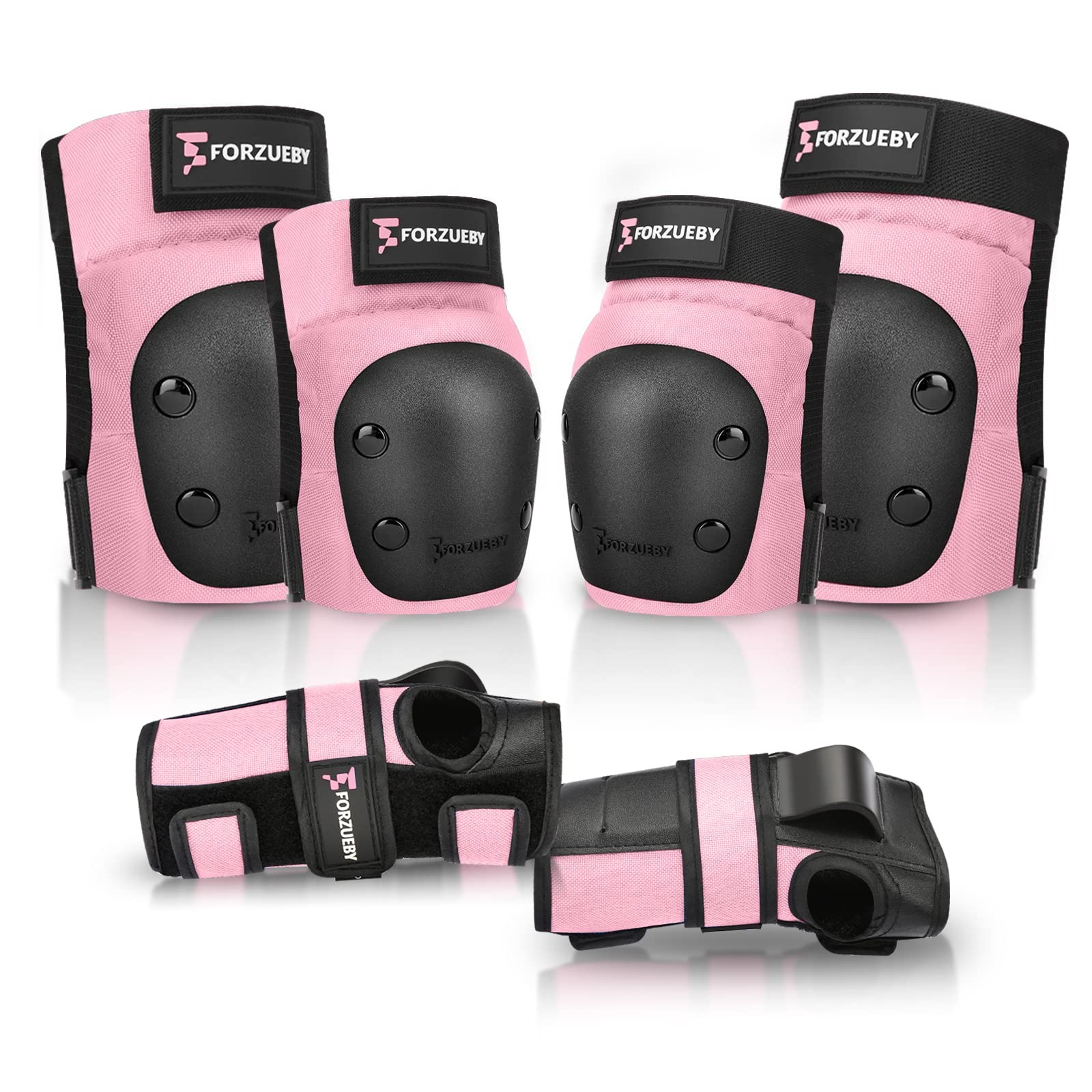 Forzueby Adult Kids Knee Elbow Wrist Pads Guards 6 in 1 Protective Gear Set