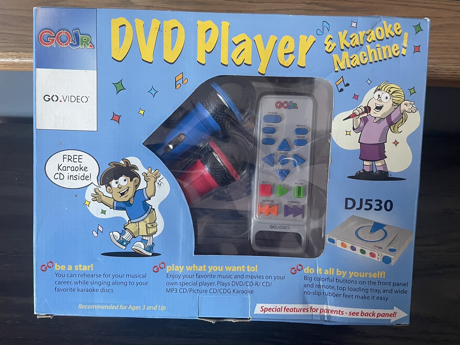 Go Video DJ530 Go Jr DVD Player Karaoke Machine CD Combo Remote Microphones MIB