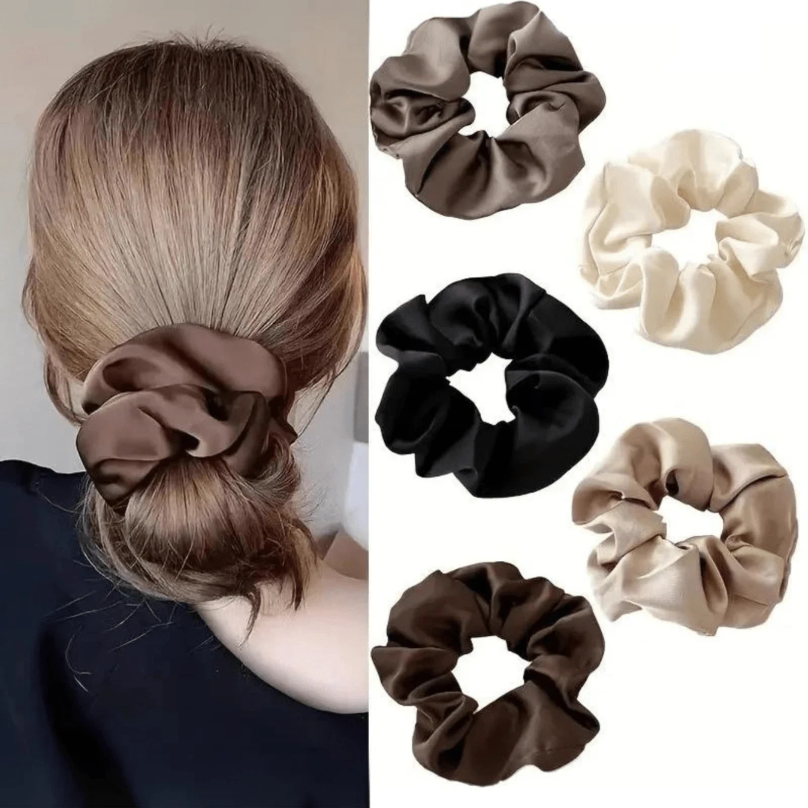 Hair Bands Elegant Satin Scrunchies Retro Style Soft Elastic Band for Women 5pcs