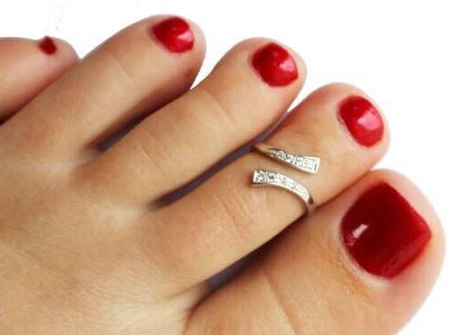 Daily Use For Women's Beautiful Adjustable CZ Toe Ring White Gold Plated Silver
