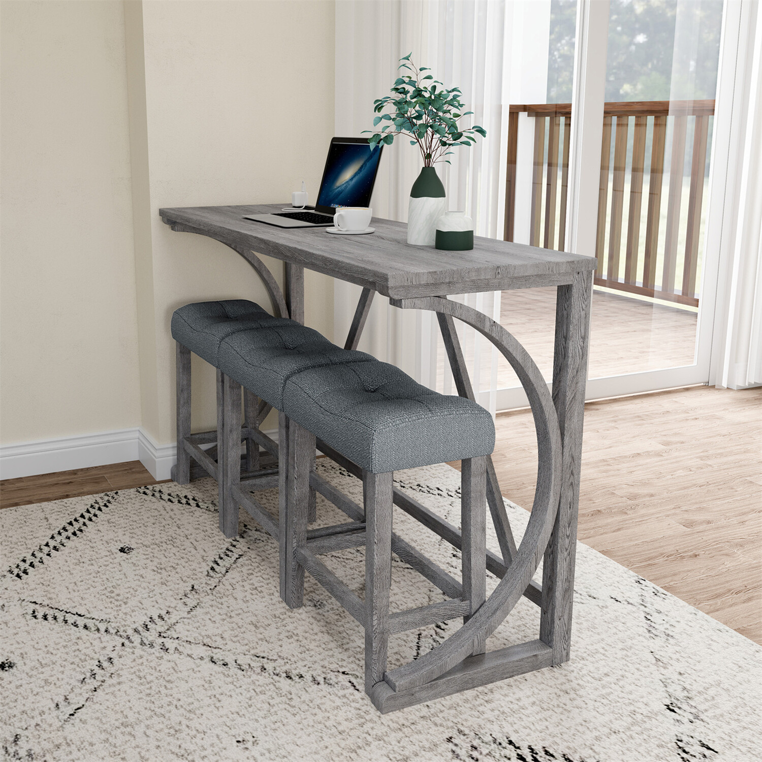 4 Piece Bar Table Set Counter Height Kitchen Dining Table with 3 Bar Stools US