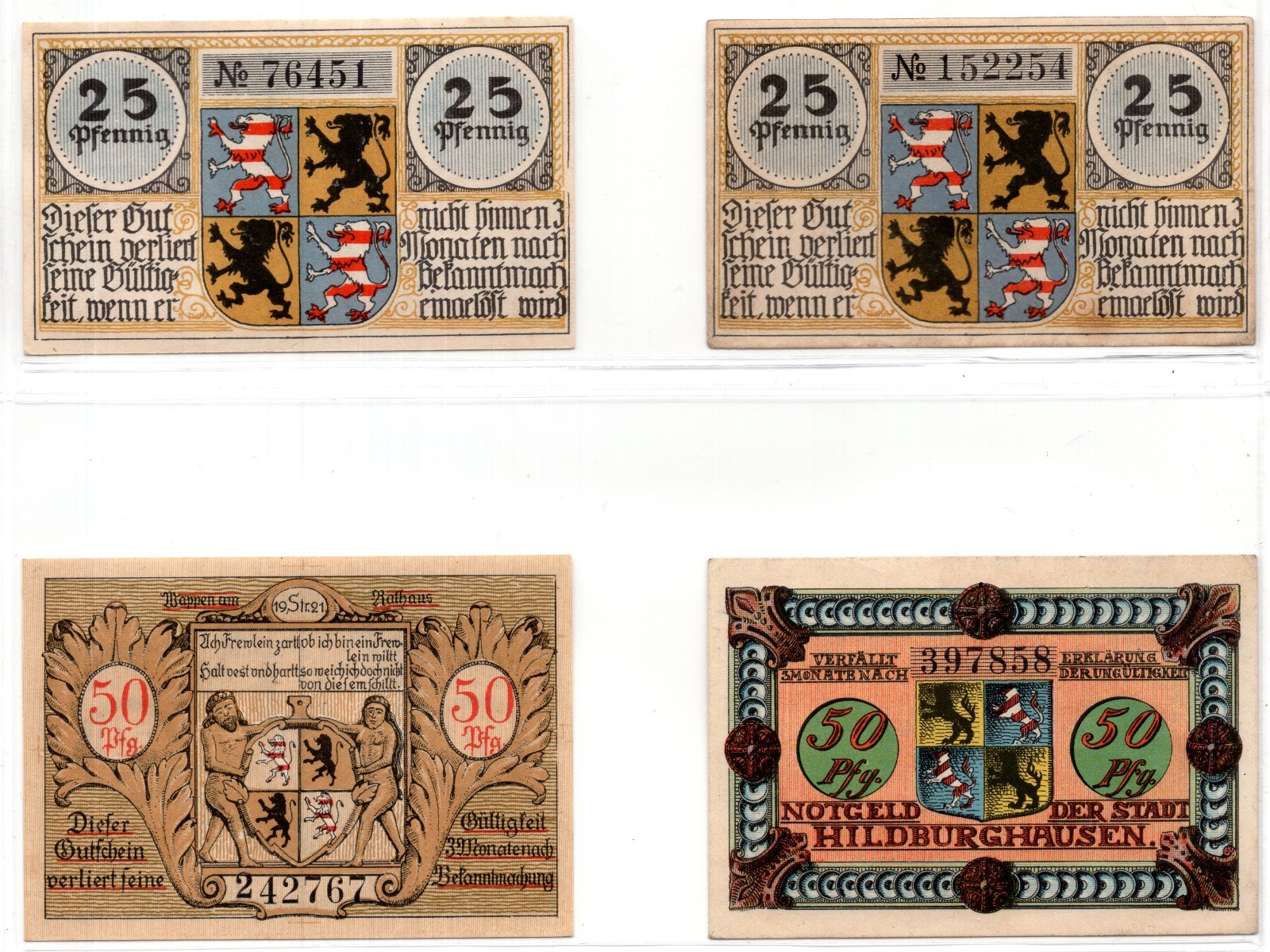 1921 Germany Hildburghausen Notgeld 4 Note Set (1808)