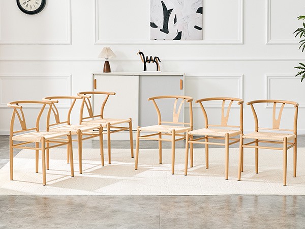 Modern Wishbone Dining Chair Iron Metal Farmhouse Woven Seat Set of 2