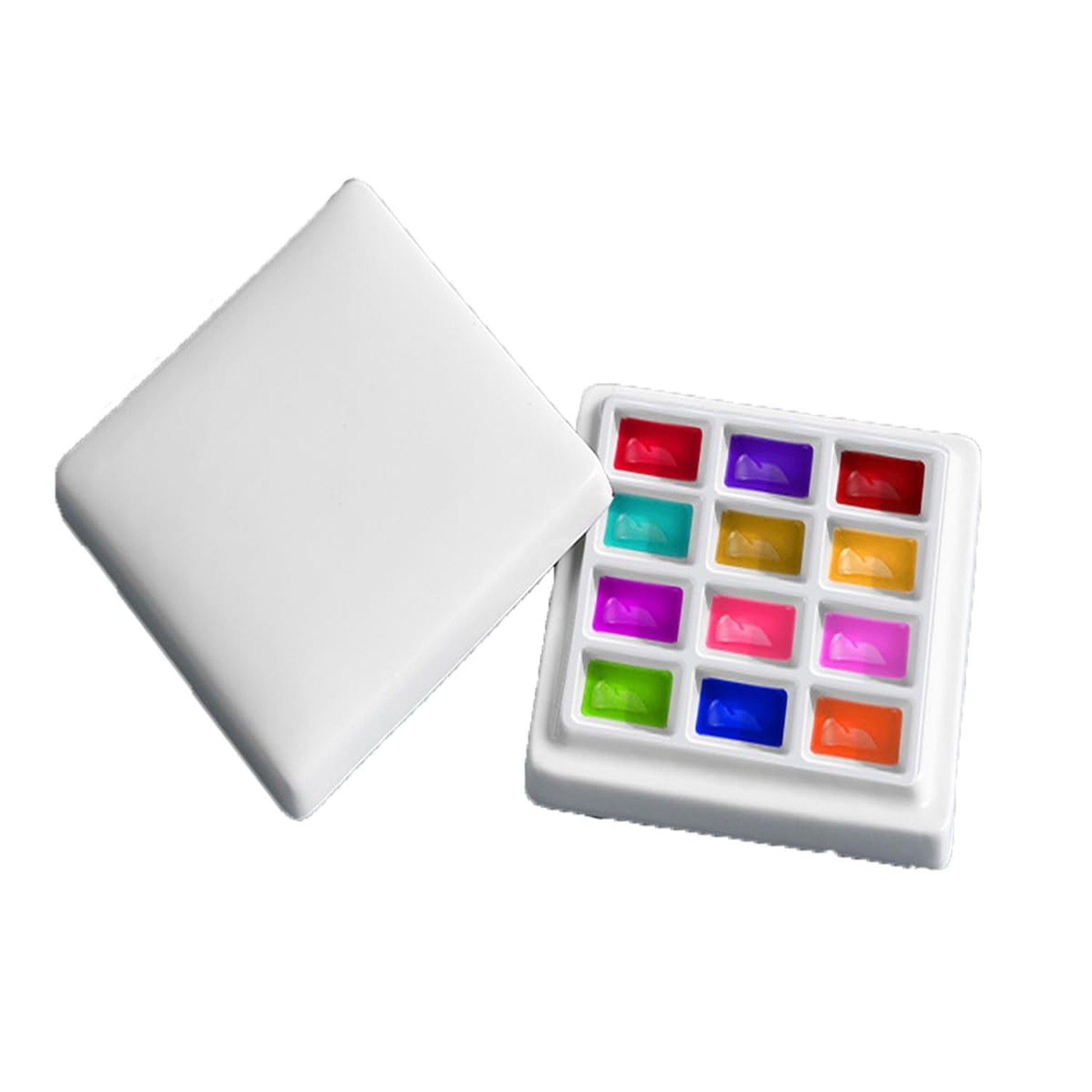 12 Wells Ceramic Palette with Covers Porcelain Paint Palette Mixing Tray for ...