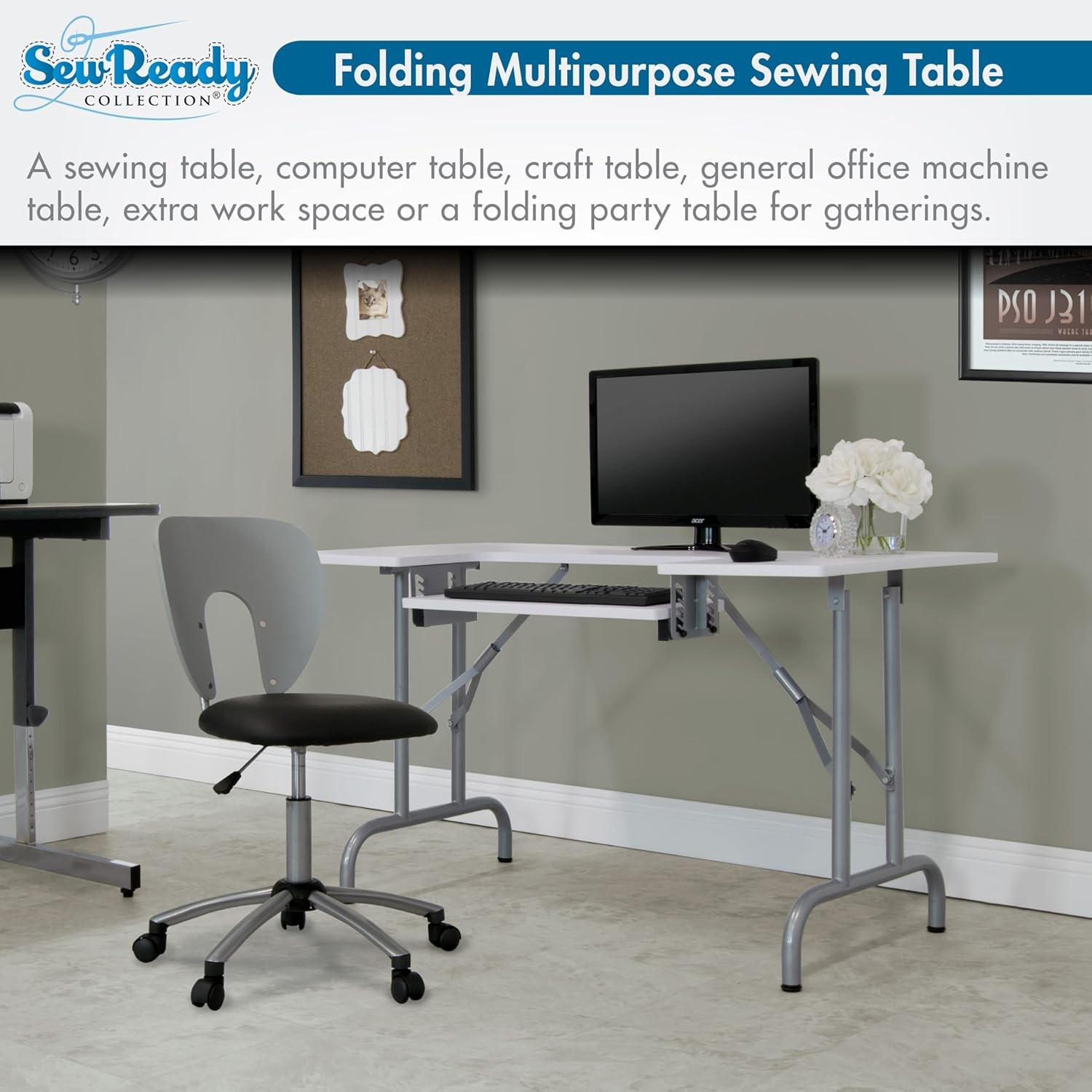 Sew Ready Folding Multipurpose Sewing Table - 47.5" W x 28" D Silver/White
