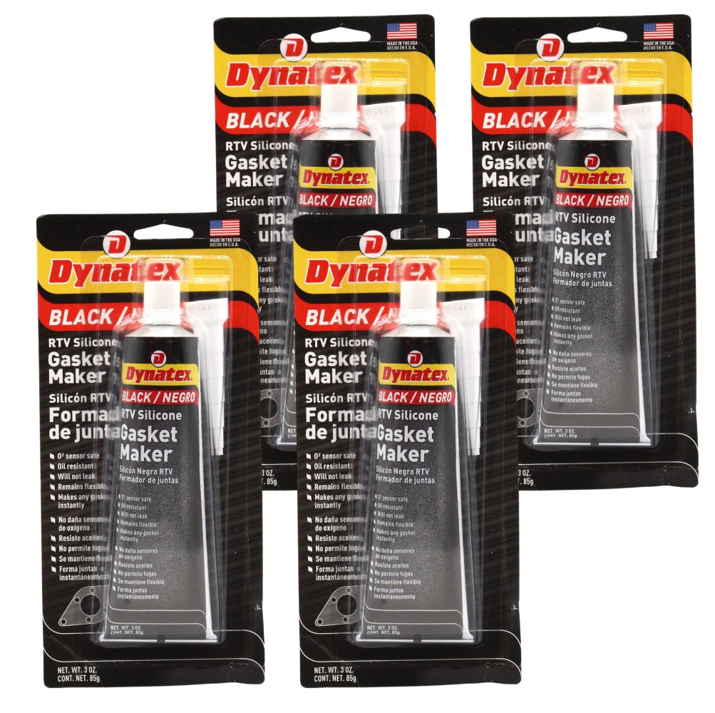 Dynatex Black RTV Gasket Maker 3 oz Tube - Sensor Safe, 500°F (4-Pack)