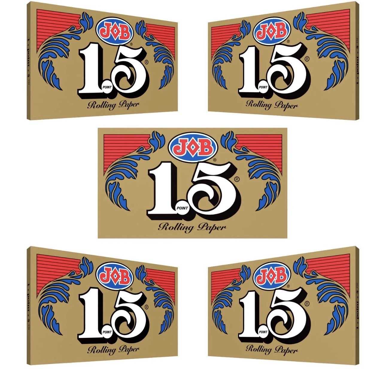 JOB Gold 1.5 Rolling Paper 1 1/2 Size Classic Cigarette Papers (5 Booklets!)