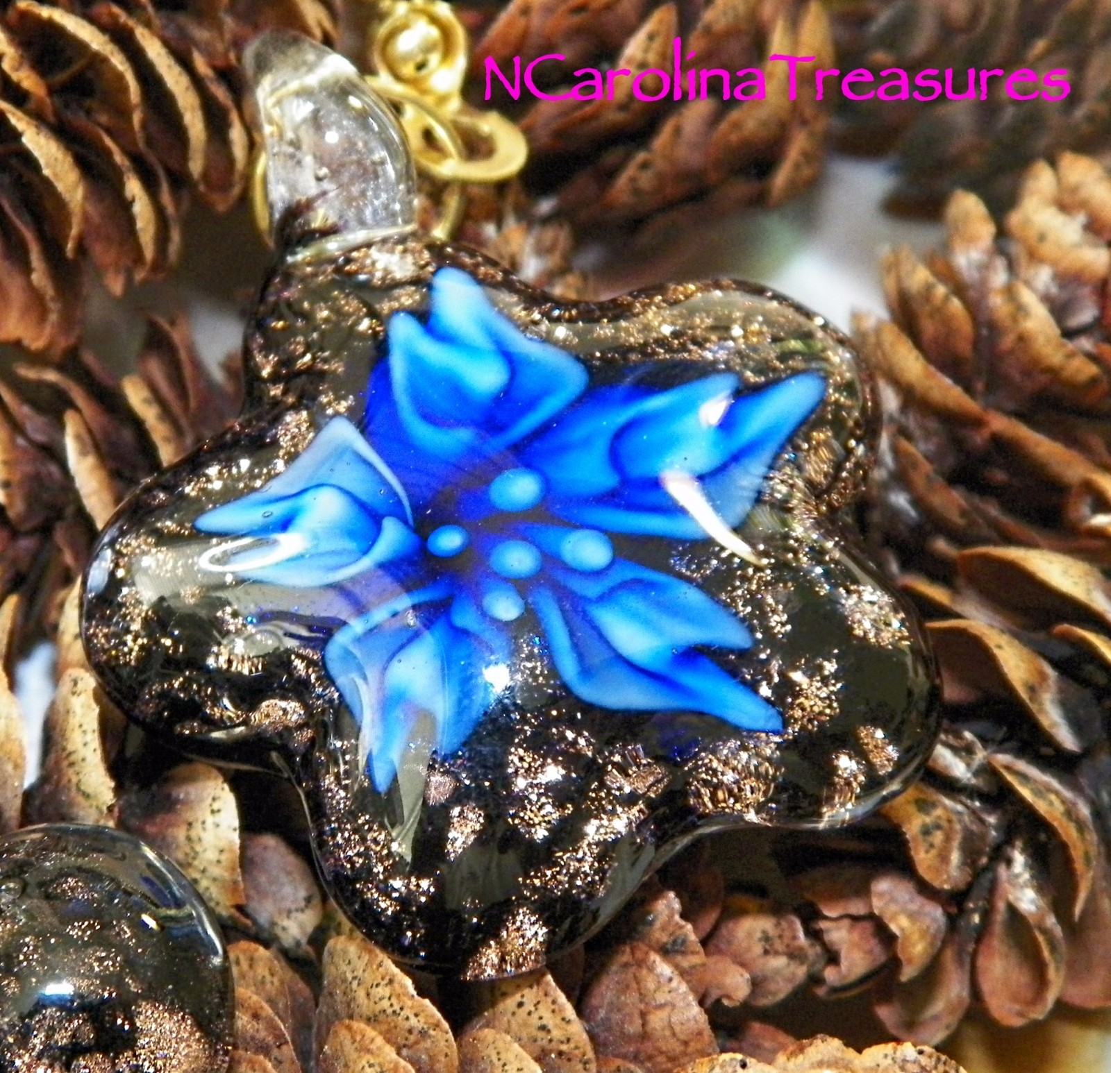 GLASS CEILING FAN CHAIN SWITCH PULL BLACK GLITTER BLUE FLORAL STAR LARGE PAIR