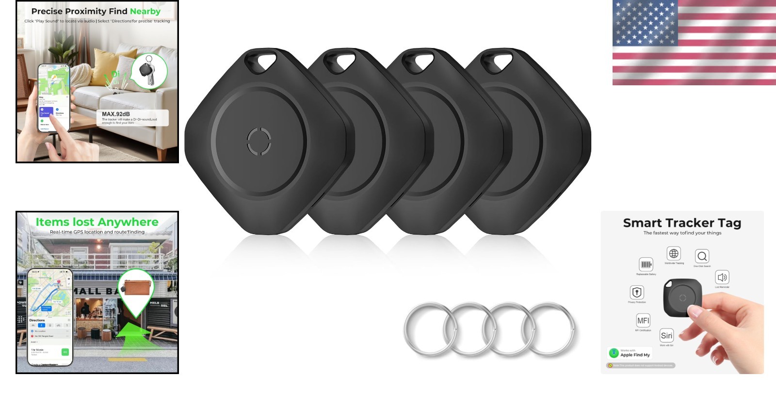 Waterproof Tracker Tags - Real-Time Location & Loud Beep Alert, 4 Count