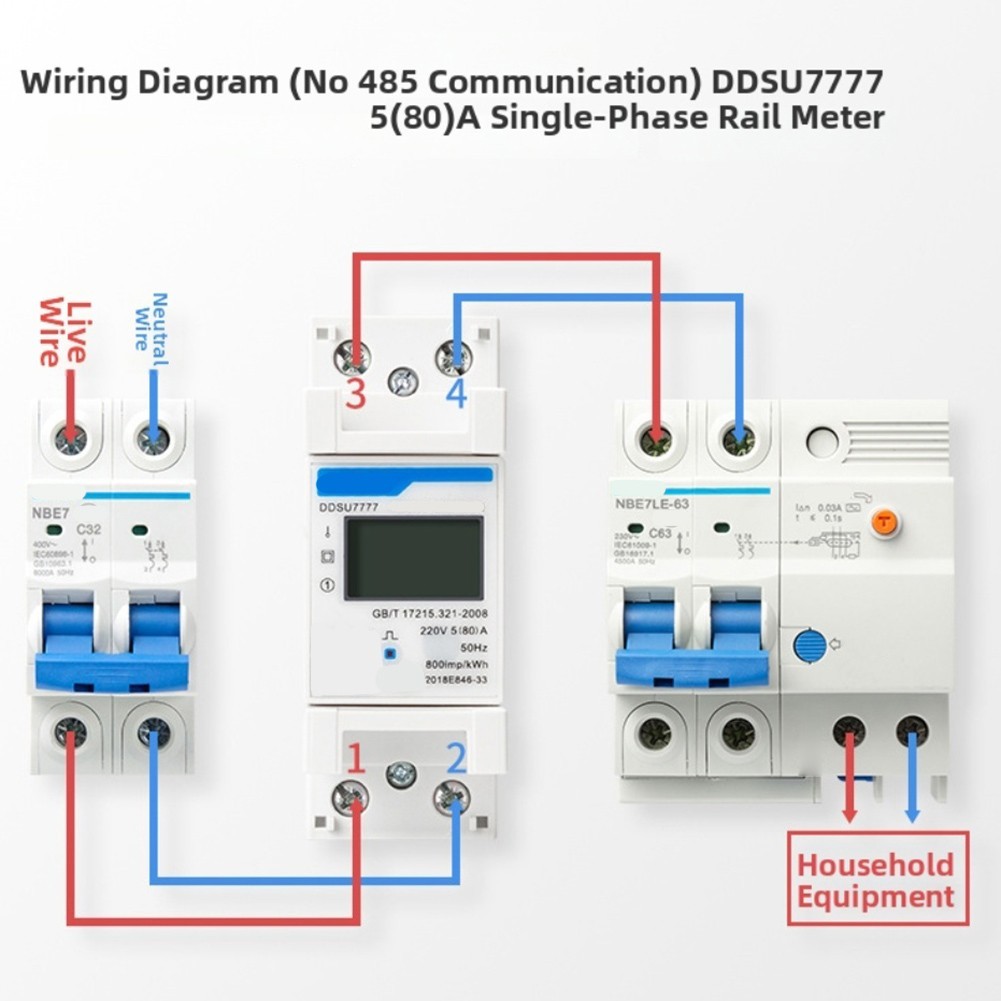 DIN Rail Mounted 220V Single Phase Energy Meter with Digital Display and RS485