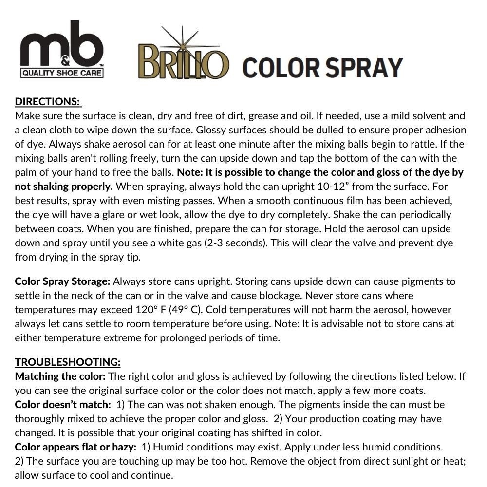 SHOE COLOR SPRAY 4.5oz - ASSORTED COLORS