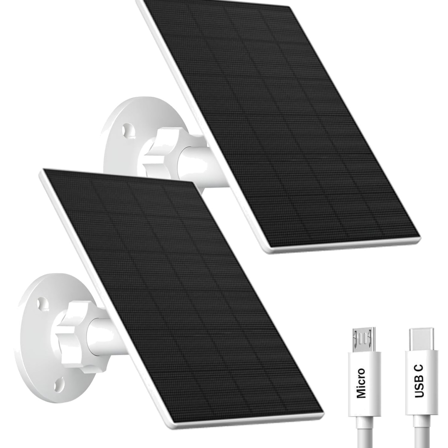 Solar Panel for Security Camera, 2 Pack 2W Solar Charger with Micro USB & USB-C