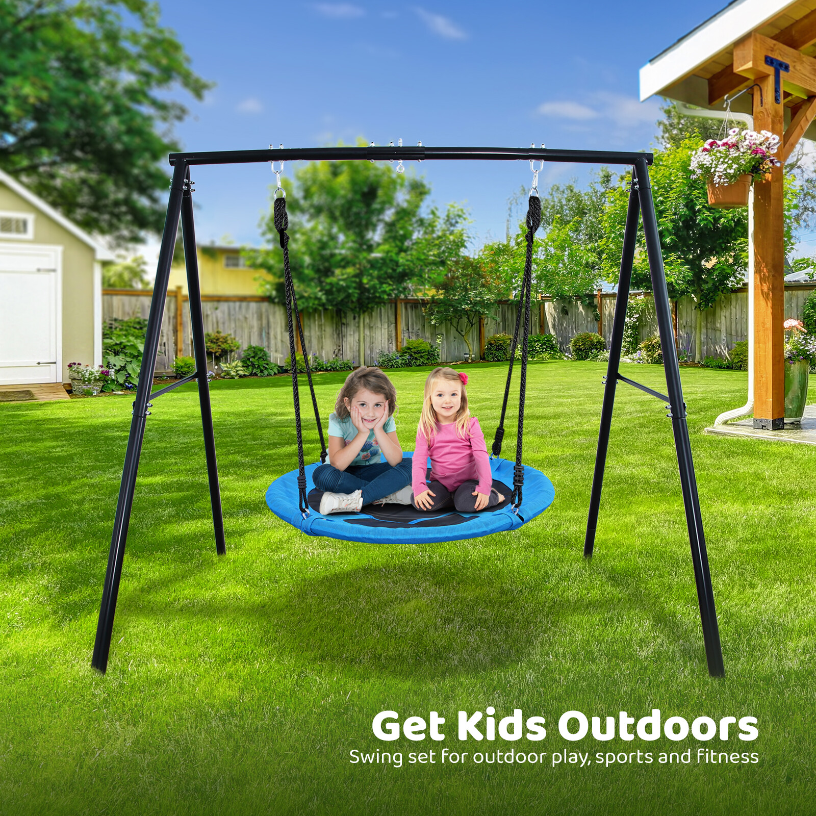 440lb Metal Swing Set Heavy Duty Frame Stand Backyard Kids & Adult w/40" Swing