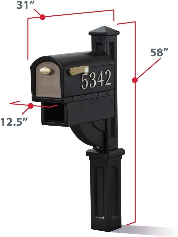 Mailmaster Hudson Mailbox & Post, Weather Resistant, Large Outdoor Mailboxes,...