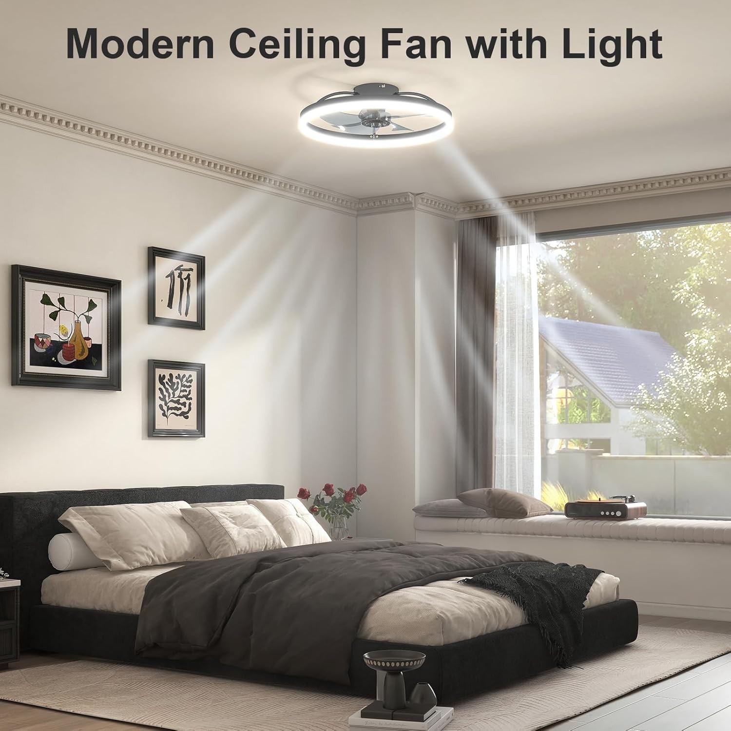 20" Modern Fan Lights Flush Mount LED Ceiling Light kit With Remote APP Control