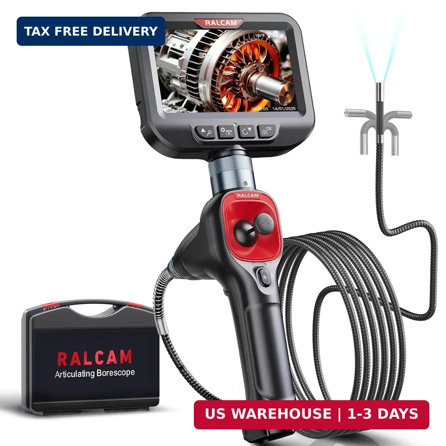 4-Way 360° Articulating Borescope, 6.2mm Ultra-Slim Waterproof Inspection