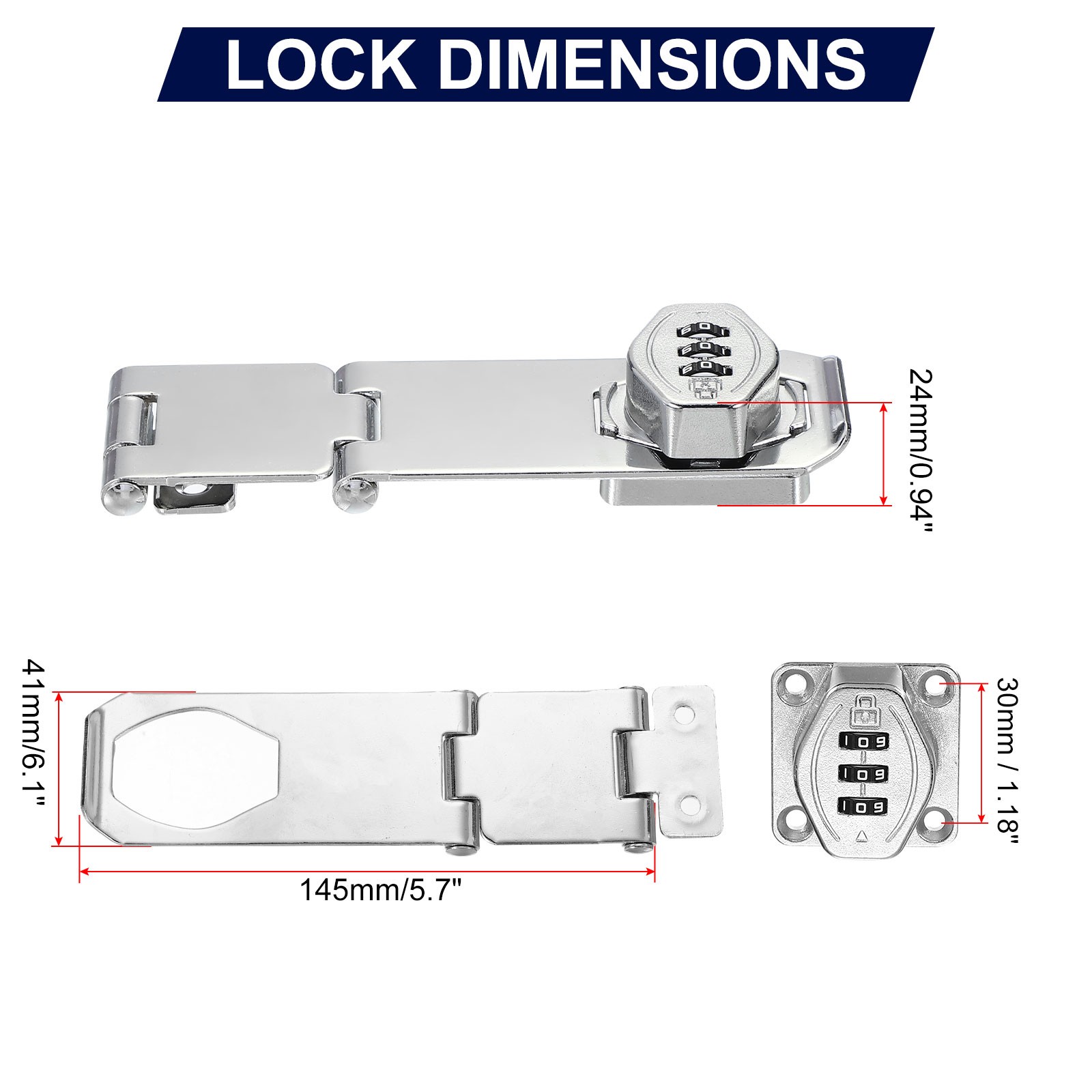 2pcs Rotary Lock Combination for Security Door 3 Digits Silver
