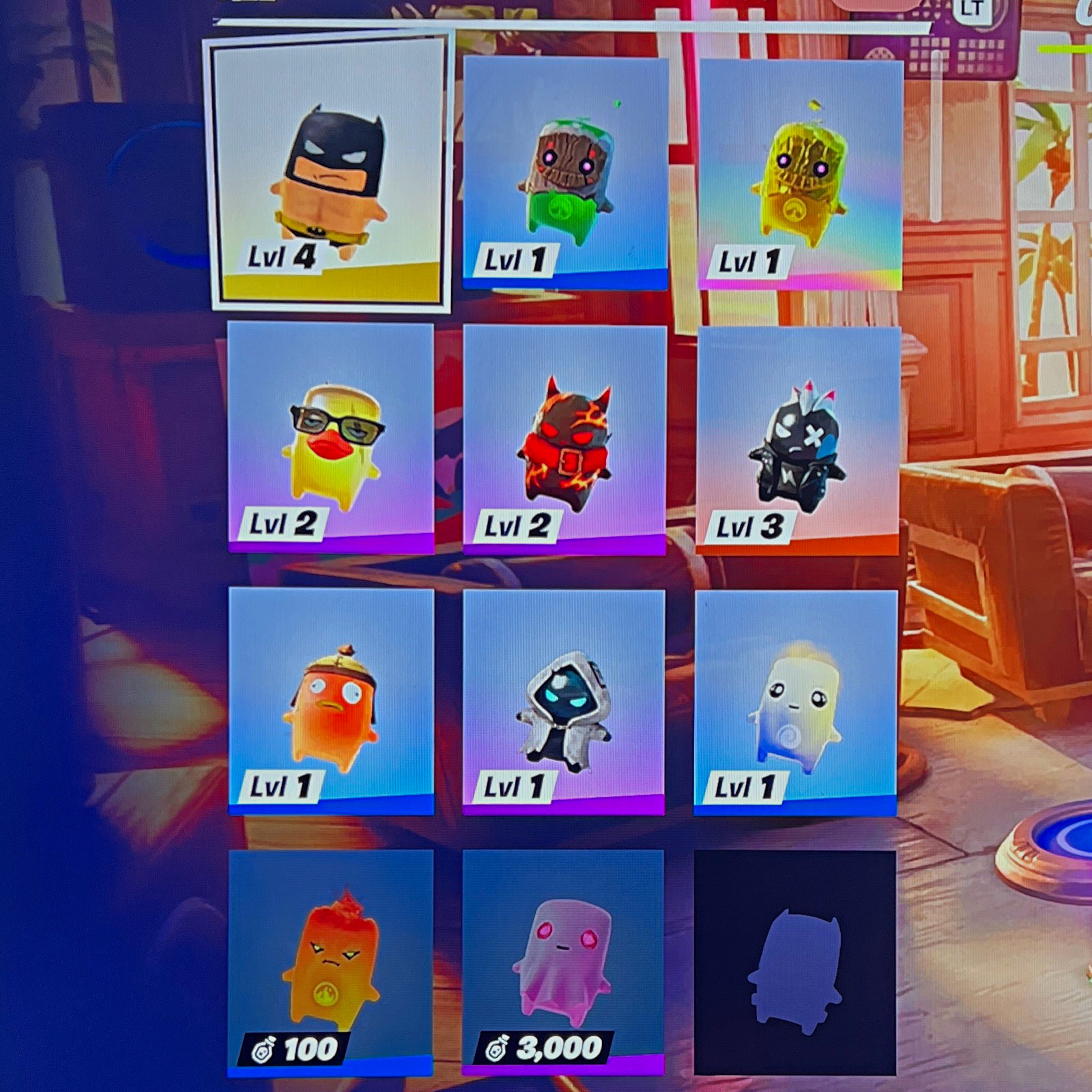 Game Inventory/Selection Screen Lvl 1-4 with 100 & 3,000 Values