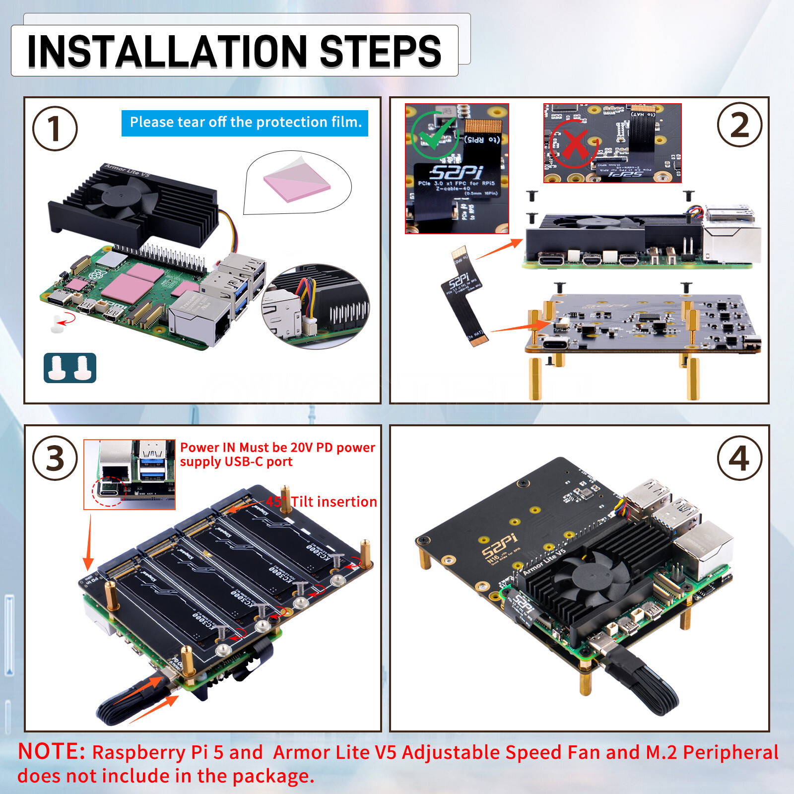 N16 Quad NVMe Expansion Adapter Board For Raspberry Pi 5