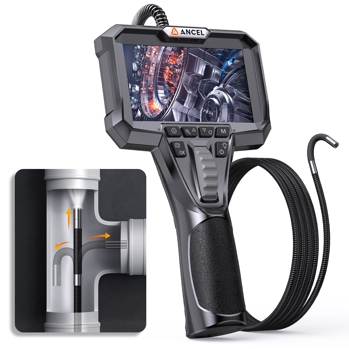 ANCEL AN301 4.3'' Industrial Endoscope Camera 2-Way Articulating Borescope Tool