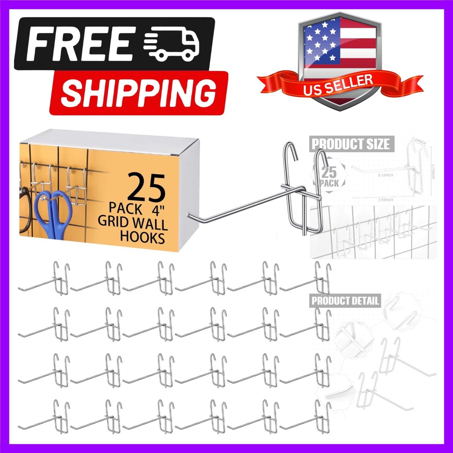 4 Inch Grid Wall Hooks 25 Pcs Gridwall Panel Hooks Store Garage Wall Mount Or...