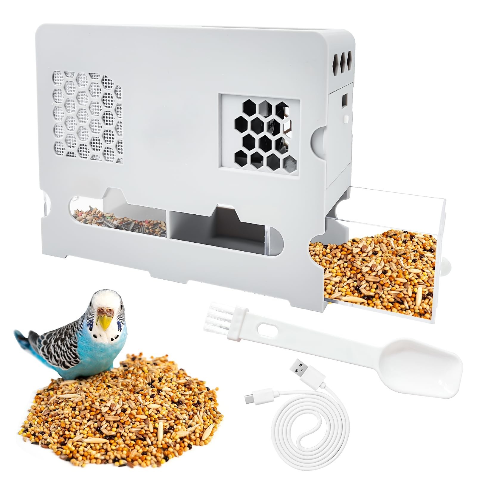 Bird Seed Sheller Machine - No Assembly, Adjustable Speed, Digital Display, Rech