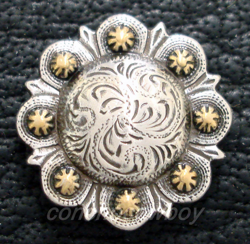 WESTERN HORSE HEADSTALL SADDLE TACK ANTIQUE GOLD BERRY CONCHO 3/4" screw back