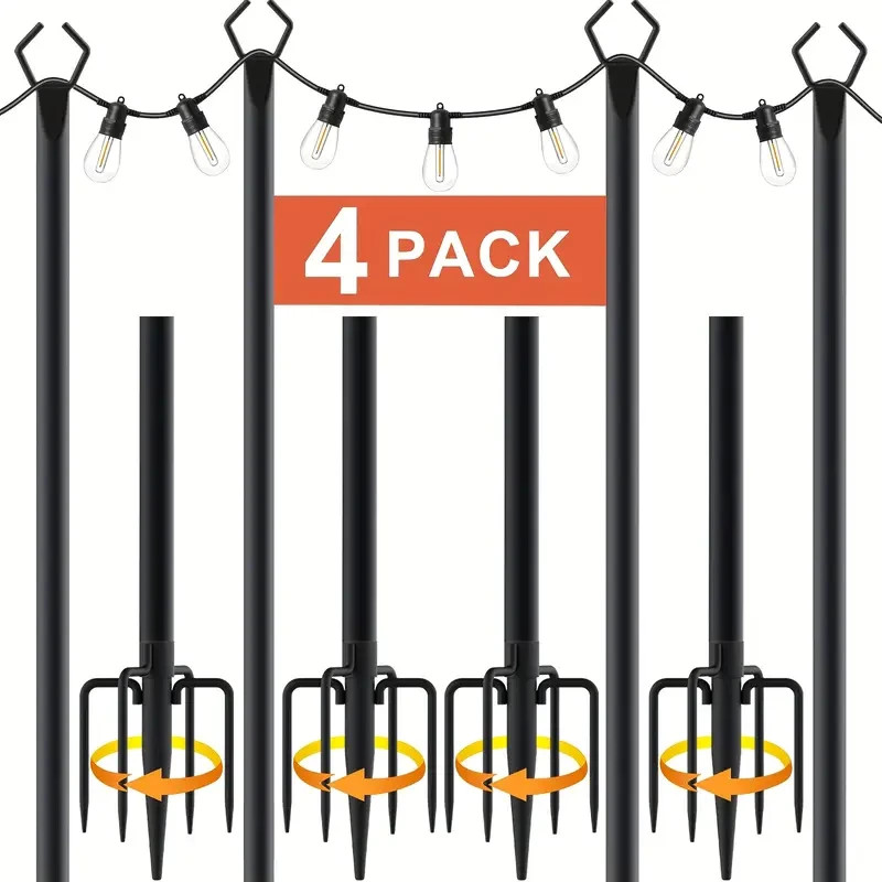 10Ft String Light Poles 4 Pack,Light Poles for Outside Lights,Outdoor with Fe...