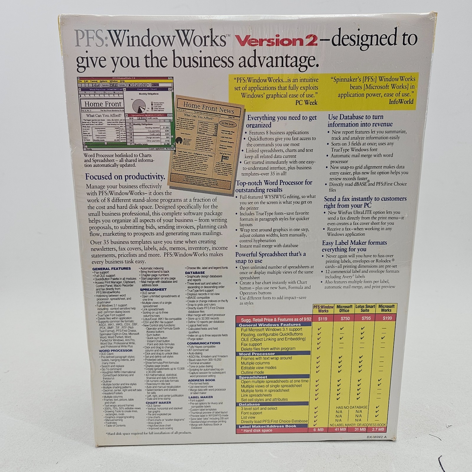 PFS Window Works Version 2 with WinFax Ultralite, 3.5" Floppy Disc, New Sealed
